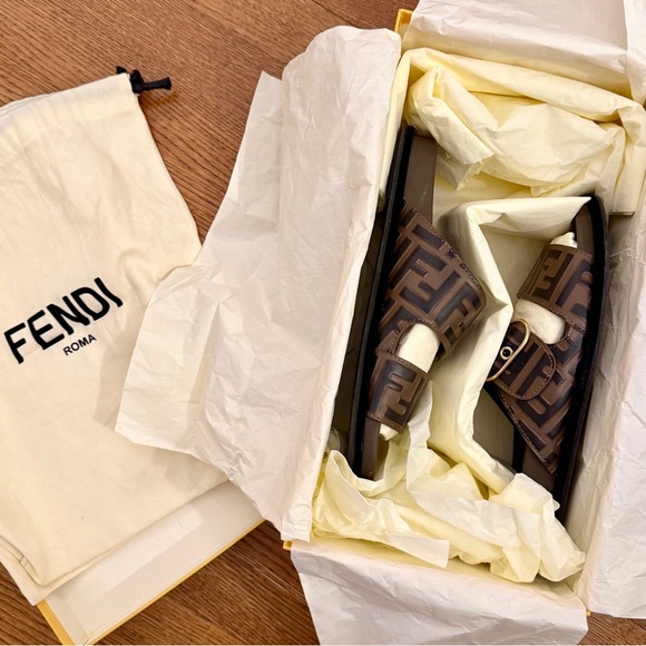 Fendi FF Brown Zucca Leather Slide Sandal - Picture 5 of 7